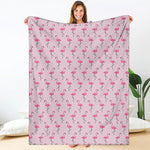 Pink Polka Dot Flamingo Pattern Print Blanket