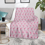 Pink Polka Dot Flamingo Pattern Print Blanket