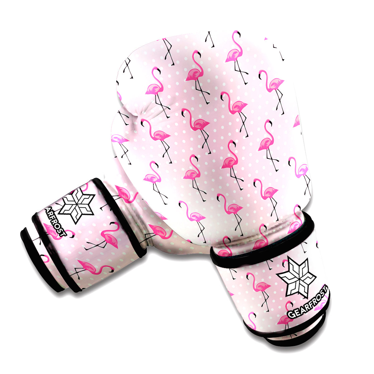 Pink Polka Dot Flamingo Pattern Print Boxing Gloves