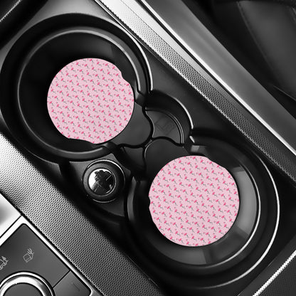 Pink Polka Dot Flamingo Pattern Print Car Coasters