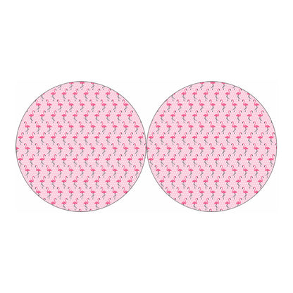 Pink Polka Dot Flamingo Pattern Print Car Coasters