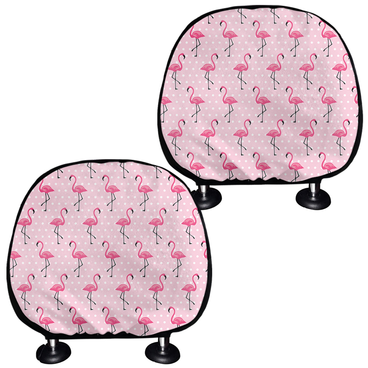 Pink Polka Dot Flamingo Pattern Print Car Headrest Covers