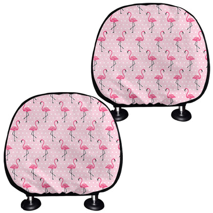 Pink Polka Dot Flamingo Pattern Print Car Headrest Covers