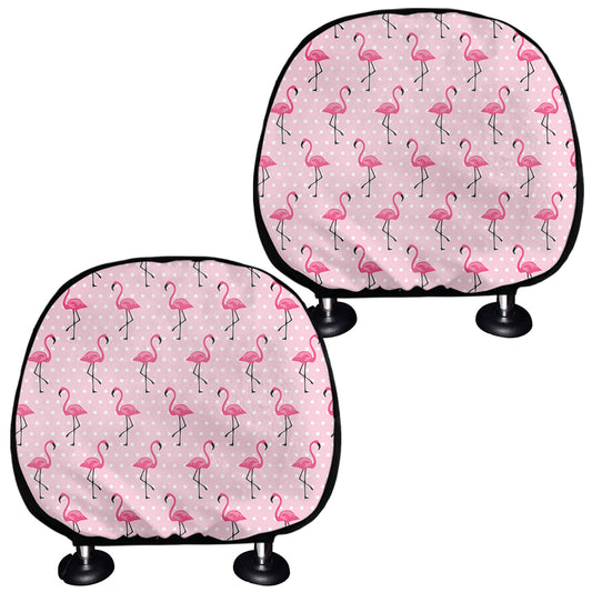 Pink Polka Dot Flamingo Pattern Print Car Headrest Covers
