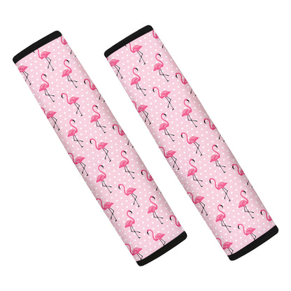 Pink Polka Dot Flamingo Pattern Print Car Seat Belt Covers