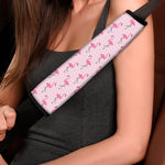 Pink Polka Dot Flamingo Pattern Print Car Seat Belt Covers