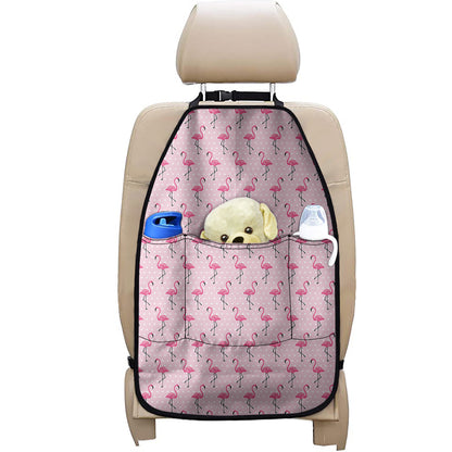 Pink Polka Dot Flamingo Pattern Print Car Seat Organizers