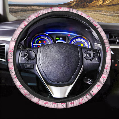 Pink Polka Dot Flamingo Pattern Print Car Steering Wheel Cover
