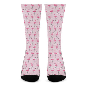 Pink Polka Dot Flamingo Pattern Print Crew Socks