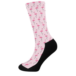 Pink Polka Dot Flamingo Pattern Print Crew Socks