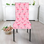 Pink Polka Dot Flamingo Pattern Print Dining Chair Slipcover