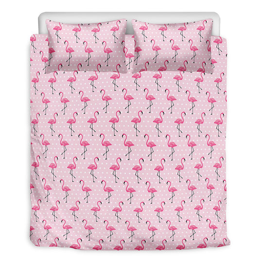 Pink Polka Dot Flamingo Pattern Print Duvet Cover Bedding Set