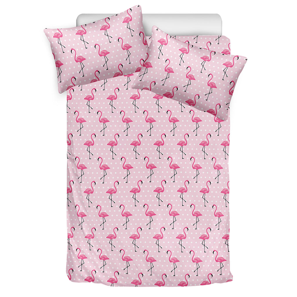 Pink Polka Dot Flamingo Pattern Print Duvet Cover Bedding Set