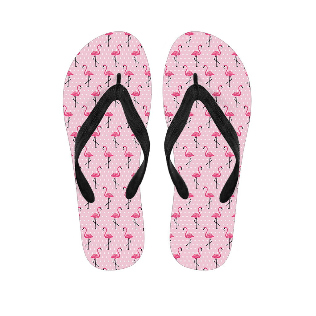 Pink Polka Dot Flamingo Pattern Print Flip Flops