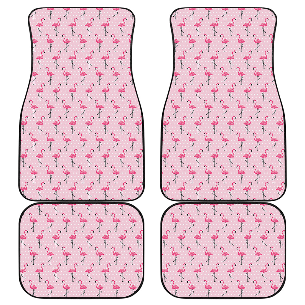 Pink Polka Dot Flamingo Pattern Print Front and Back Car Floor Mats