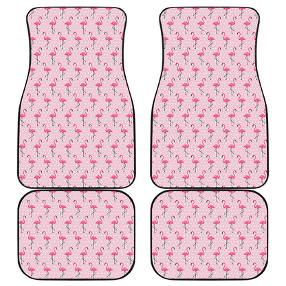 Pink Polka Dot Flamingo Pattern Print Front and Back Car Floor Mats