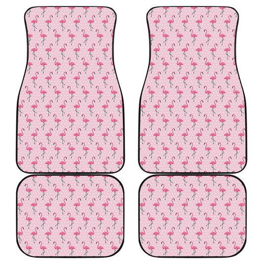 Pink Polka Dot Flamingo Pattern Print Front and Back Car Floor Mats