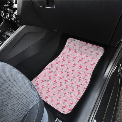 Pink Polka Dot Flamingo Pattern Print Front and Back Car Floor Mats