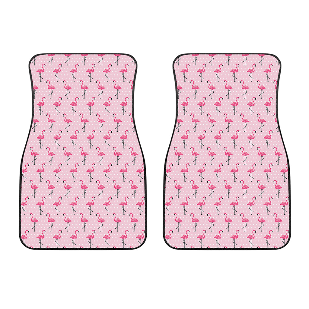 Pink Polka Dot Flamingo Pattern Print Front Car Floor Mats