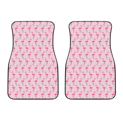 Pink Polka Dot Flamingo Pattern Print Front Car Floor Mats