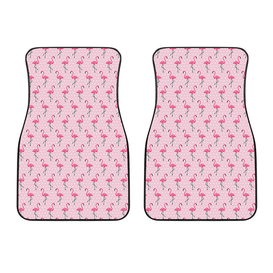 Pink Polka Dot Flamingo Pattern Print Front Car Floor Mats