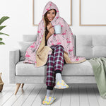Pink Polka Dot Flamingo Pattern Print Hooded Blanket