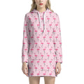 Pink Polka Dot Flamingo Pattern Print Pullover Hoodie Dress