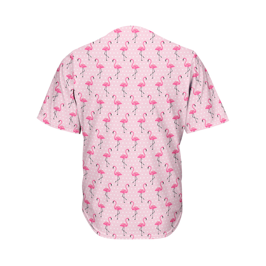 Pink Polka Dot Flamingo Pattern Print Men's Baseball Jersey