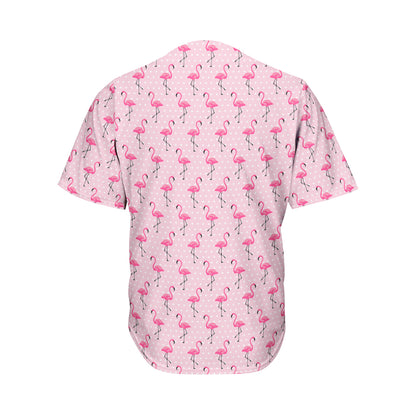 Pink Polka Dot Flamingo Pattern Print Men's Baseball Jersey