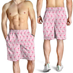 Pink Polka Dot Flamingo Pattern Print Men's Shorts