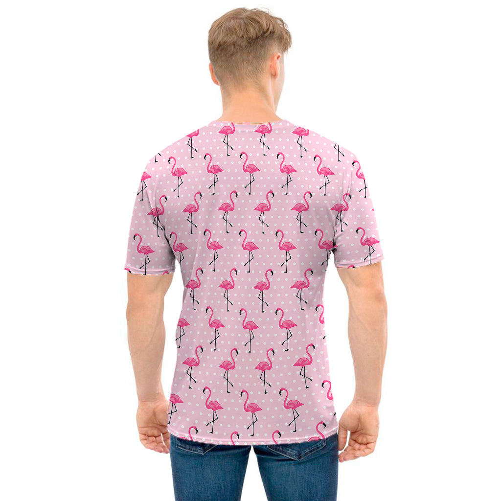 Pink Polka Dot Flamingo Pattern Print Men's T-Shirt