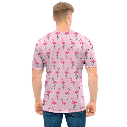 Pink Polka Dot Flamingo Pattern Print Men's T-Shirt