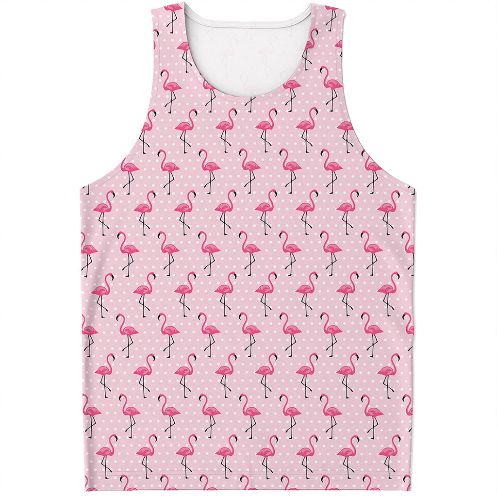 Pink Polka Dot Flamingo Pattern Print Men's Tank Top
