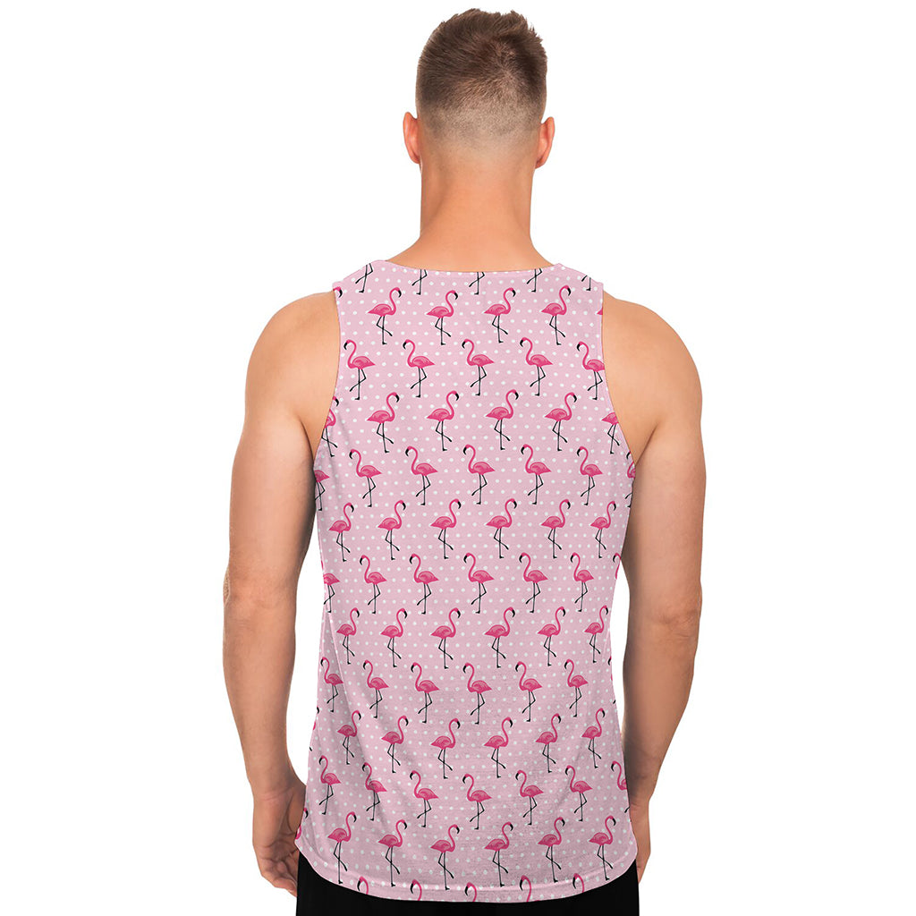 Pink Polka Dot Flamingo Pattern Print Men's Tank Top