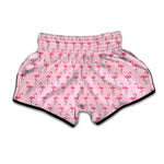 Pink Polka Dot Flamingo Pattern Print Muay Thai Boxing Shorts