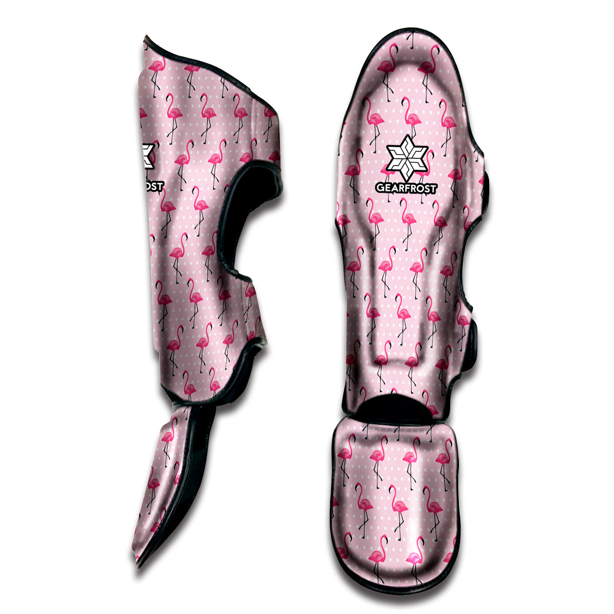 Pink Polka Dot Flamingo Pattern Print Muay Thai Shin Guard