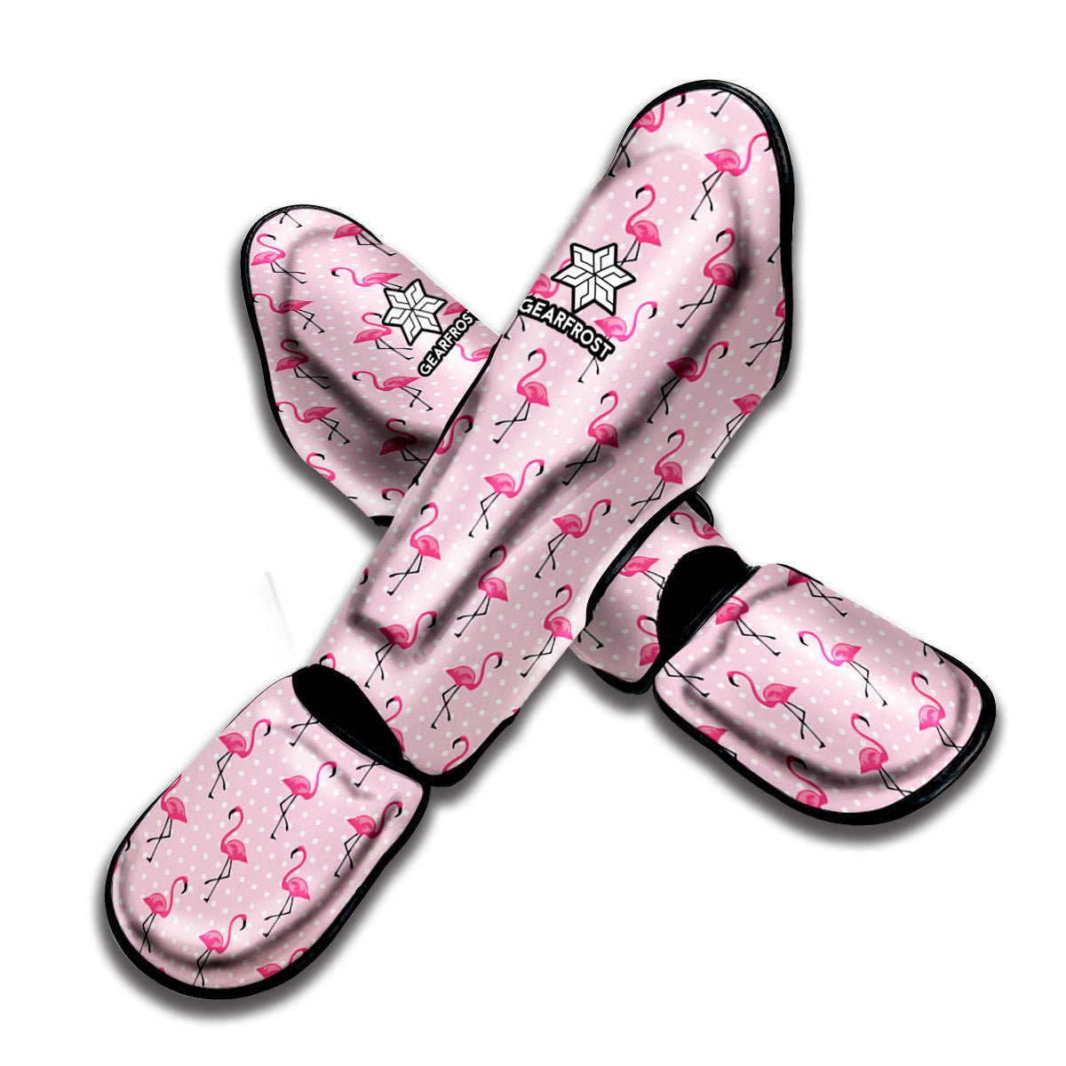 Pink Polka Dot Flamingo Pattern Print Muay Thai Shin Guard