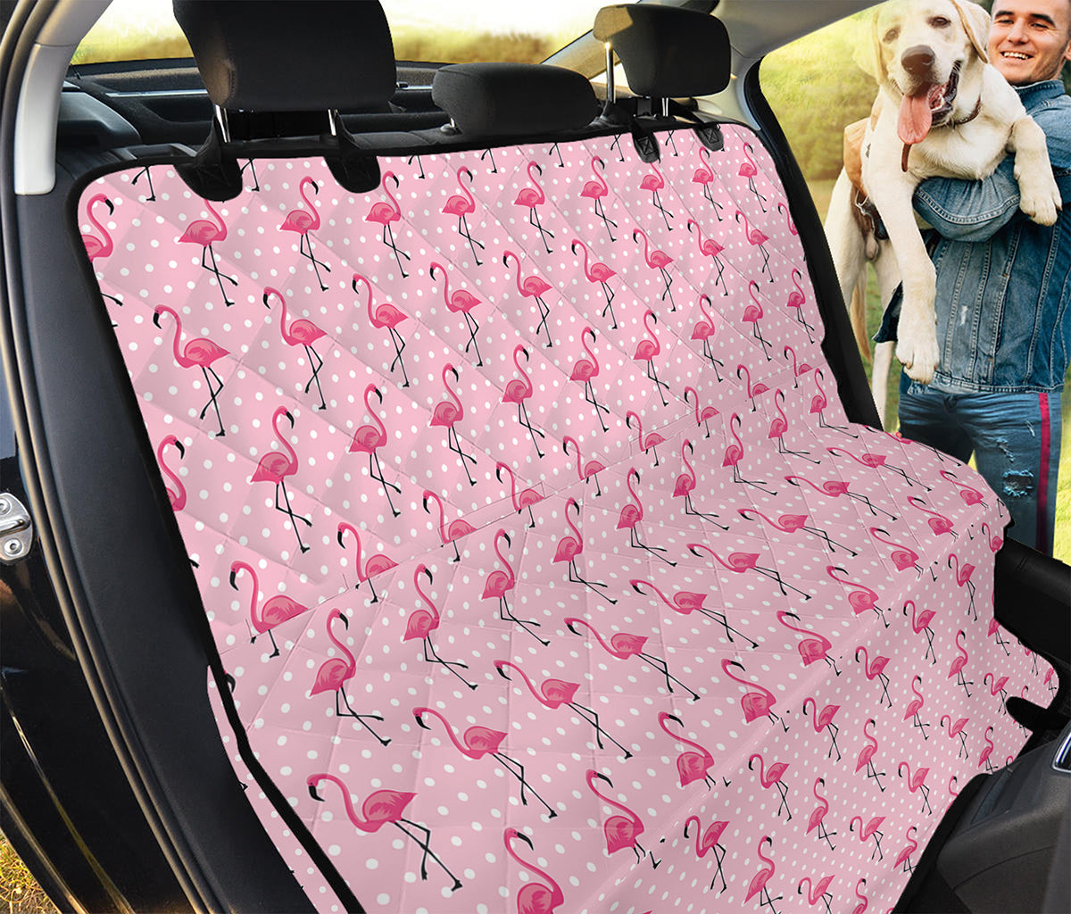 Pink Polka Dot Flamingo Pattern Print Pet Car Back Seat Cover