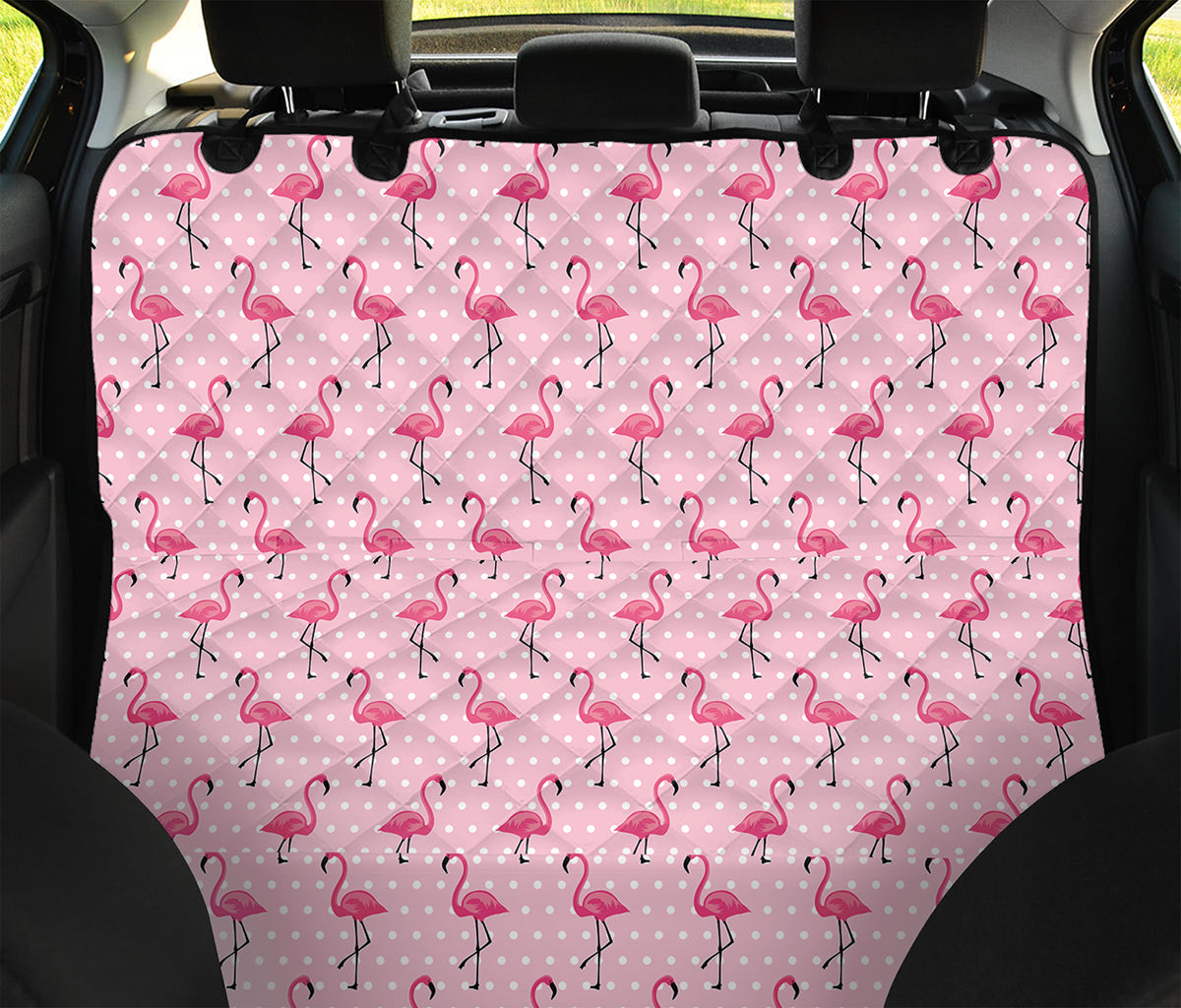 Pink Polka Dot Flamingo Pattern Print Pet Car Back Seat Cover