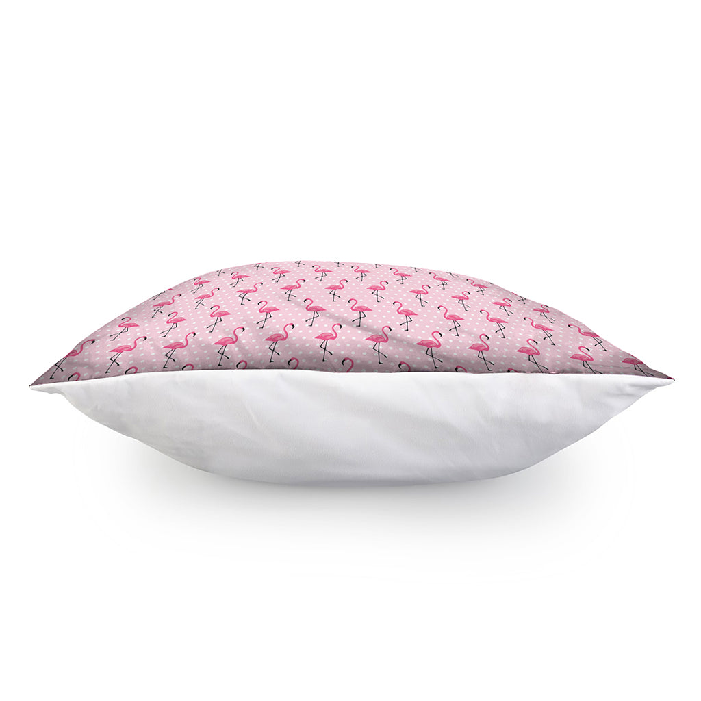 Pink Polka Dot Flamingo Pattern Print Pillow Cover