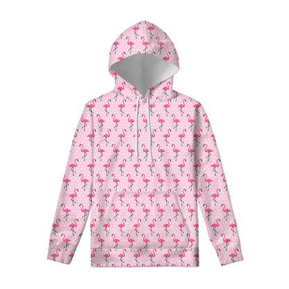 Pink Polka Dot Flamingo Pattern Print Pullover Hoodie