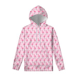 Pink Polka Dot Flamingo Pattern Print Pullover Hoodie