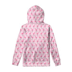 Pink Polka Dot Flamingo Pattern Print Pullover Hoodie