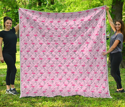 Pink Polka Dot Flamingo Pattern Print Quilt