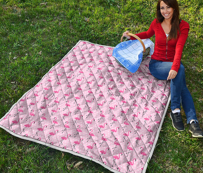 Pink Polka Dot Flamingo Pattern Print Quilt