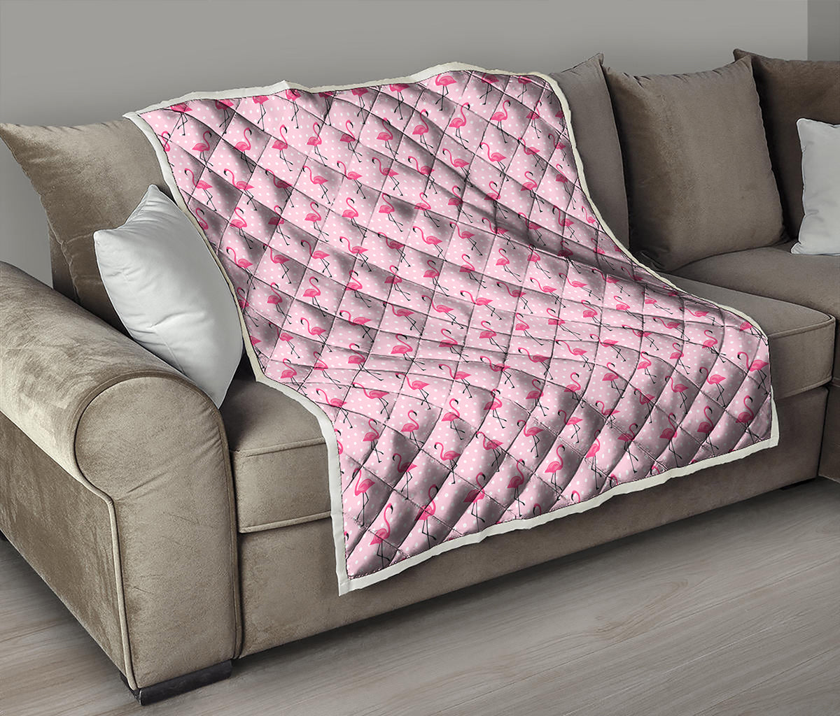 Pink Polka Dot Flamingo Pattern Print Quilt