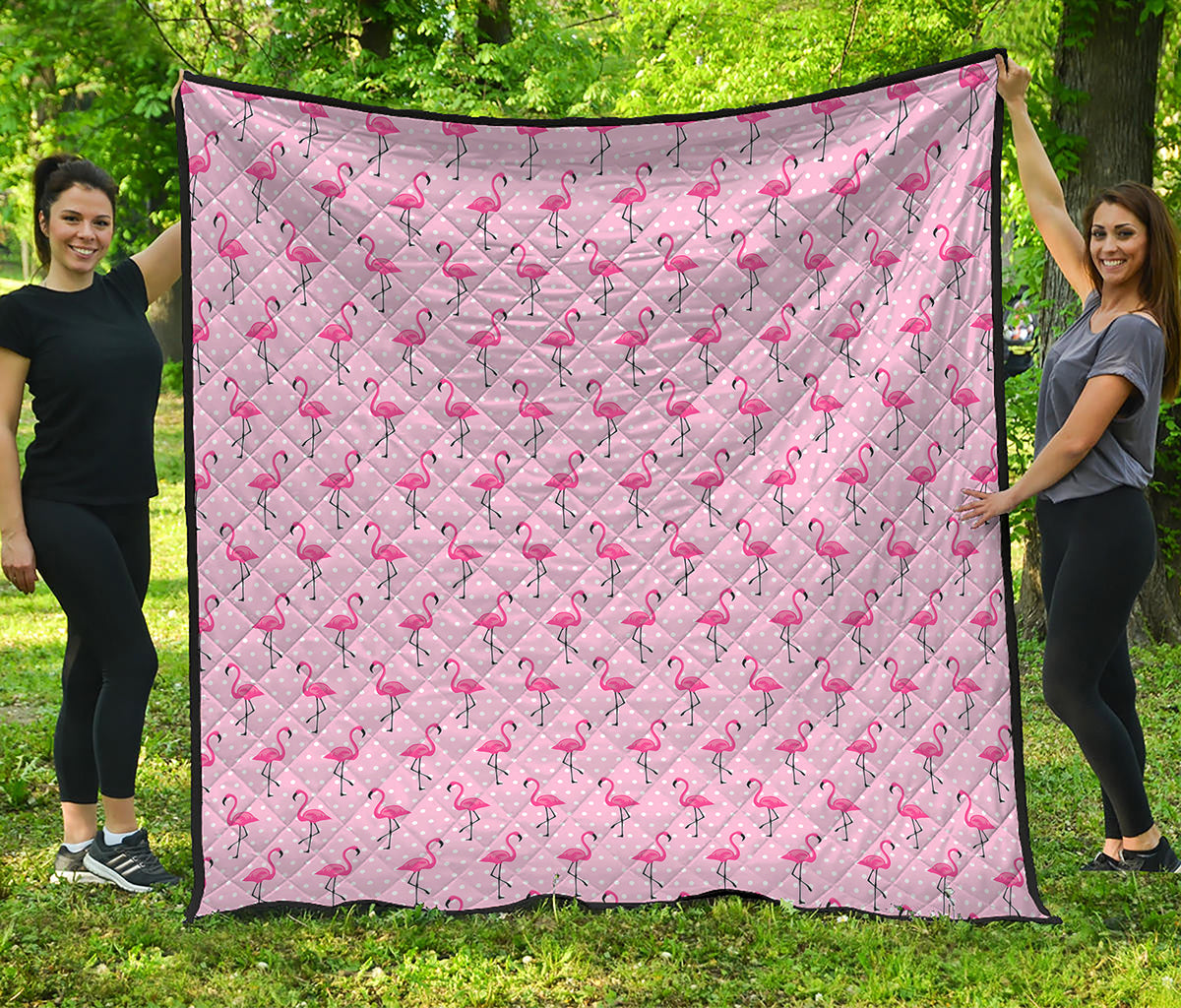 Pink Polka Dot Flamingo Pattern Print Quilt