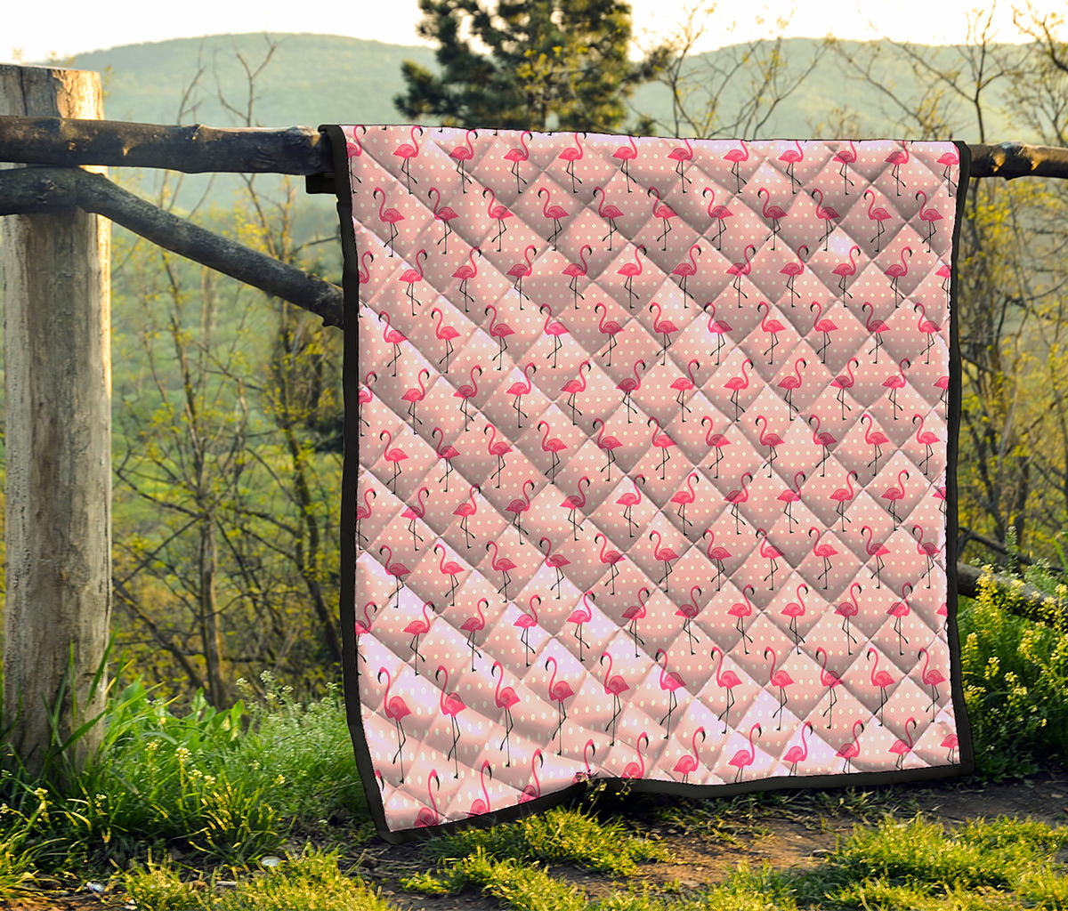 Pink Polka Dot Flamingo Pattern Print Quilt