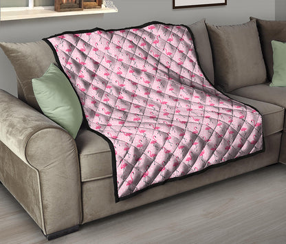 Pink Polka Dot Flamingo Pattern Print Quilt