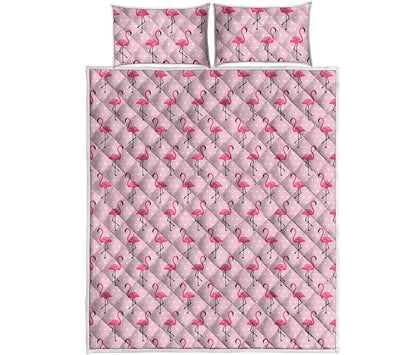 Pink Polka Dot Flamingo Pattern Print Quilt Bed Set